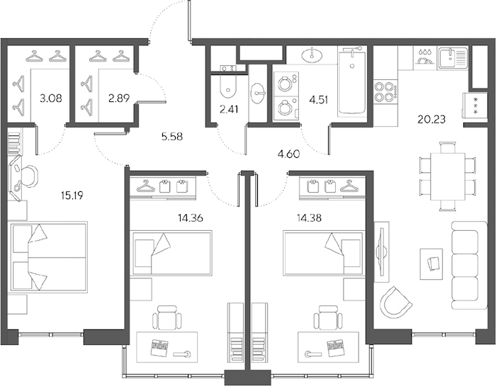 3-комнатная квартира 87.23 м², 2/9 эт., ЖК «LEGENDA Большой 67»